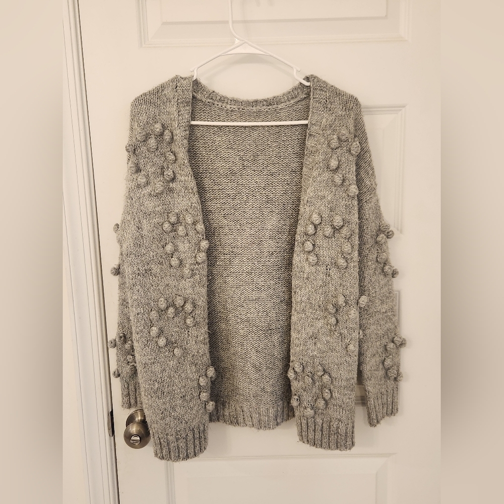 Womens‎ Grey Open Front Knit Bobble Cardigan Size L READ #P328